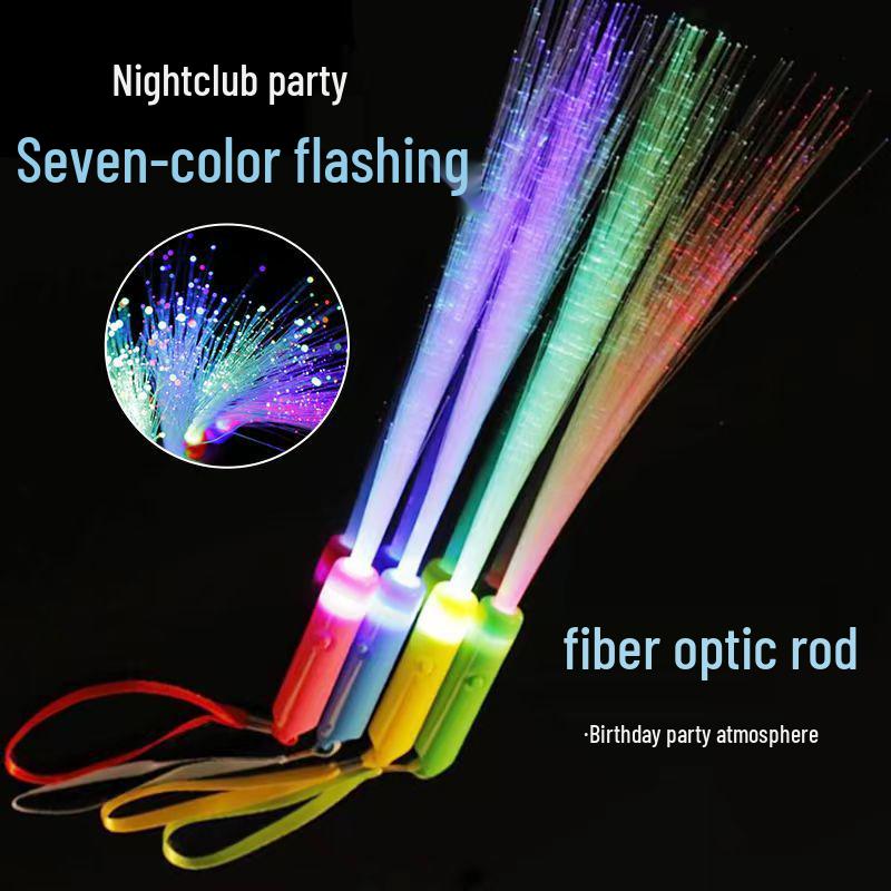 

Светодиодная оптоволоконная светящаяся палочка для концертов, фестивалей, вечеринок и свадеб Yellow Handle/Rainbow Light