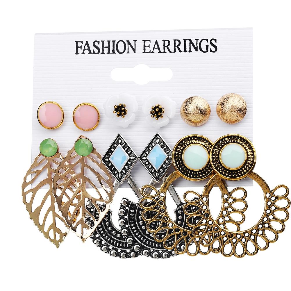 6 Pairs Stylish Flower Leaves Shape Earrings Set for Women Girls