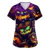 Women's V-neck Halloween Printed Short-sleeved Pocket Side-slit Protective Suit Top