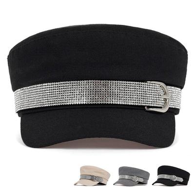 Simple Winter Beret with a Buckled Hat Women's Men's Stylish Black Hats Black Flat Berets