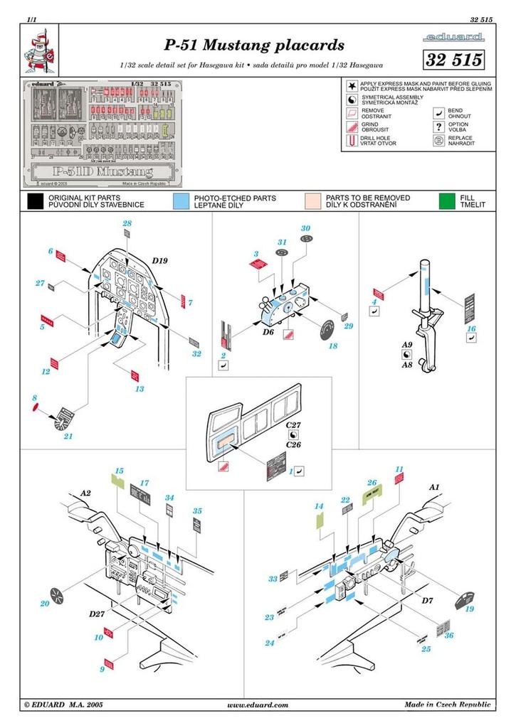 Eduard P-51D Mustang Placard for HSG (Pre-painted) 1/32