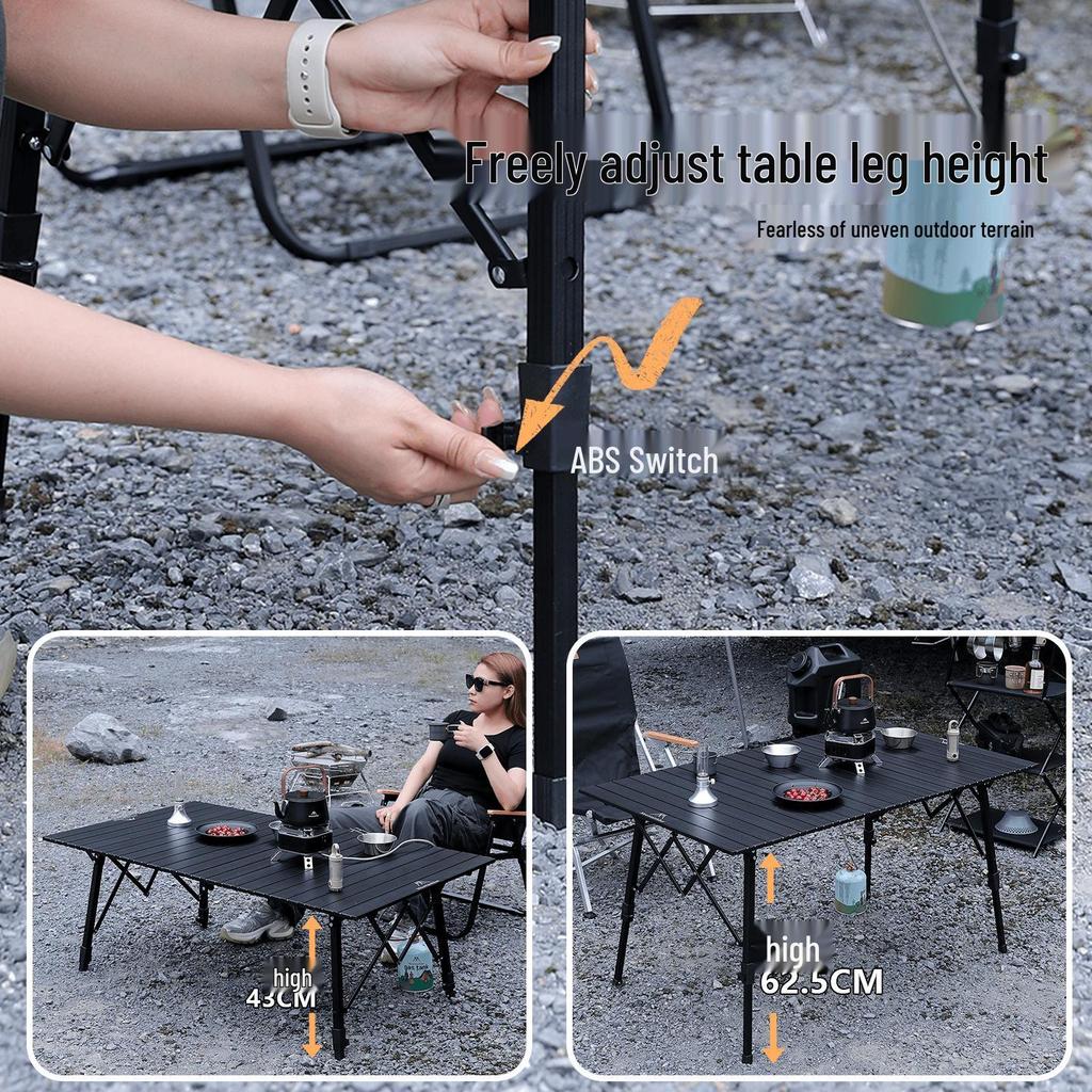 Aluminum Alloy Lift-up Egg Roll Table | Portable Folding Table for Outdoor Picnic and Camping
