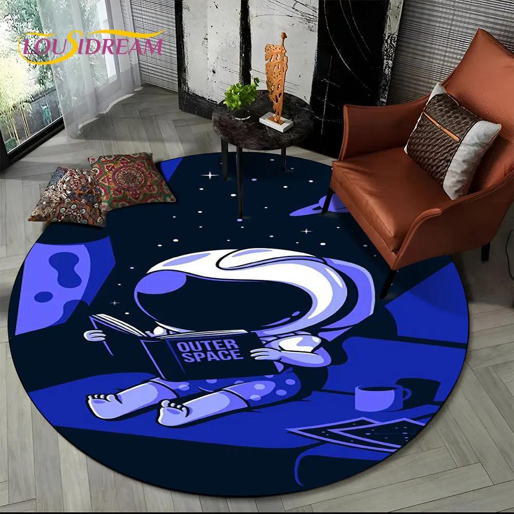3D Astronaut Space Cartoon Round Area Rug,Carpet Rug for Living Room Children's Bedroom Sofa Playroom Decor,Non slip Floor Mat