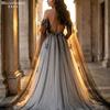 Cape en Tulle à Épaules Dénudées avec Broderies Florales Colorées 200 cm de Long Manchette de Mariage Couvre-Voile de Mariée Deux Couleurs Noir Blanc