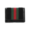 Gucci Ophidia gold label logo striped webbing leather splicing short flip card holder wallet men's black