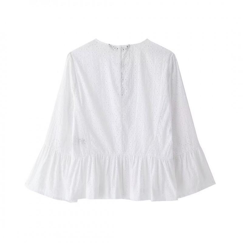 Summer Women's Casual Hollow Embroidery Shirt & Shorts Set