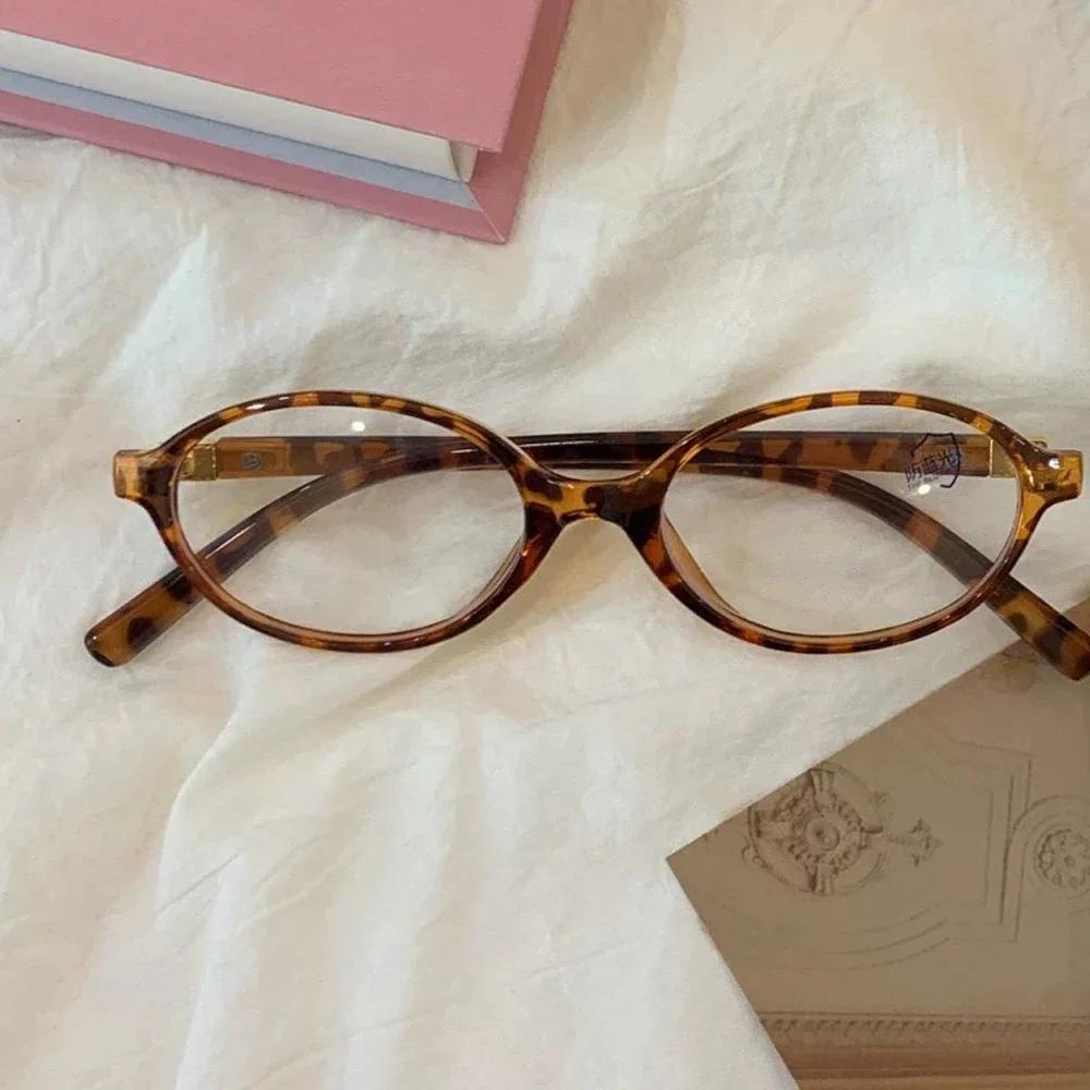1/2pcs Retro Oval Frame Anti-Blue Light Glasses Sweet Cool Girl Leopard Y2K Eye Glasses Vintage Simple Women Glasses Eyewear