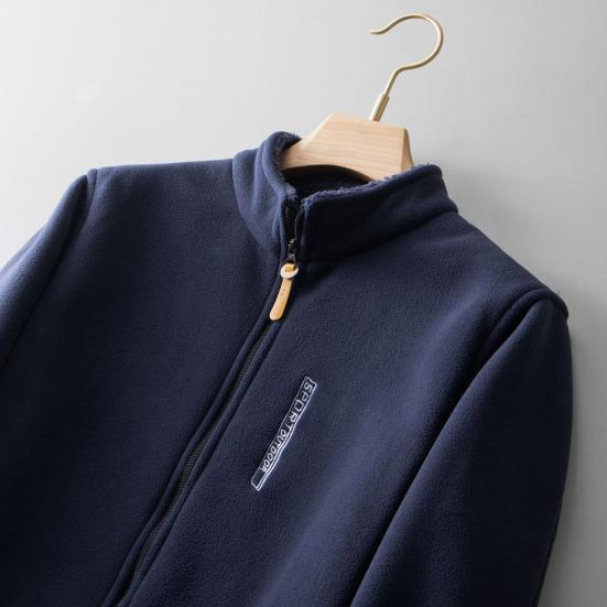 Erkekler Sonbahar Kış Polar Astar Ceket Standı Yaka Uzun Kollu Cepler Ceket Düz Renk Fermuar Pat Giyim