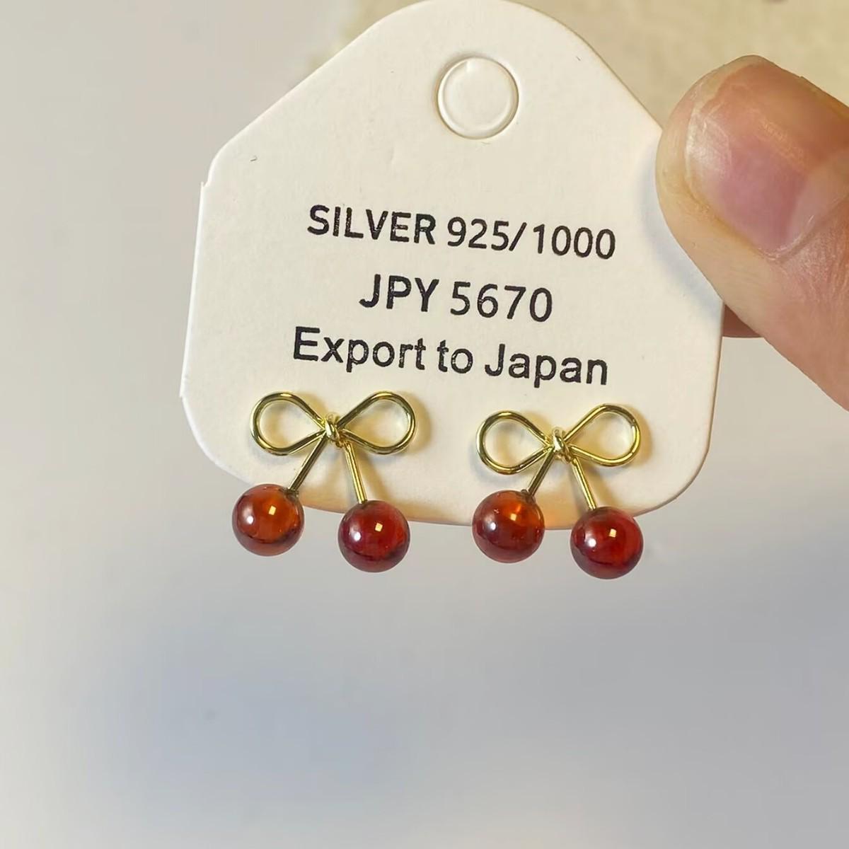 Luxury Red Cherry Bow Stud Earrings - Elegant, Retro, Versatile Accessories