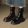 New Versatile Women's Knight Boots Solid Color Leather Rear Zipper Rubber Platform Heel Round Head Autumn and Winter Mid-tube Boots