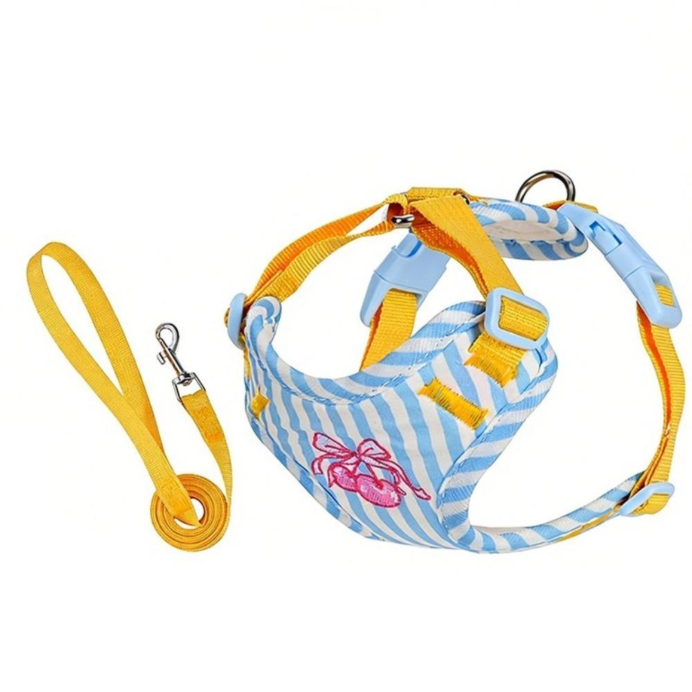 Cherry Print Cat Harness Leash Set Striped Dog Walking Rope Fashion Pet Walking Gear  Dog Walking XS