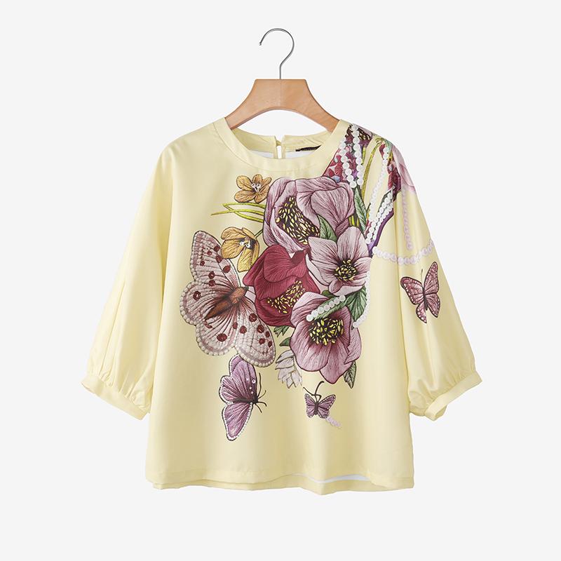 ZANZEA Women Casual Round Neck 3/4 Sleeve Loose Print Blouse