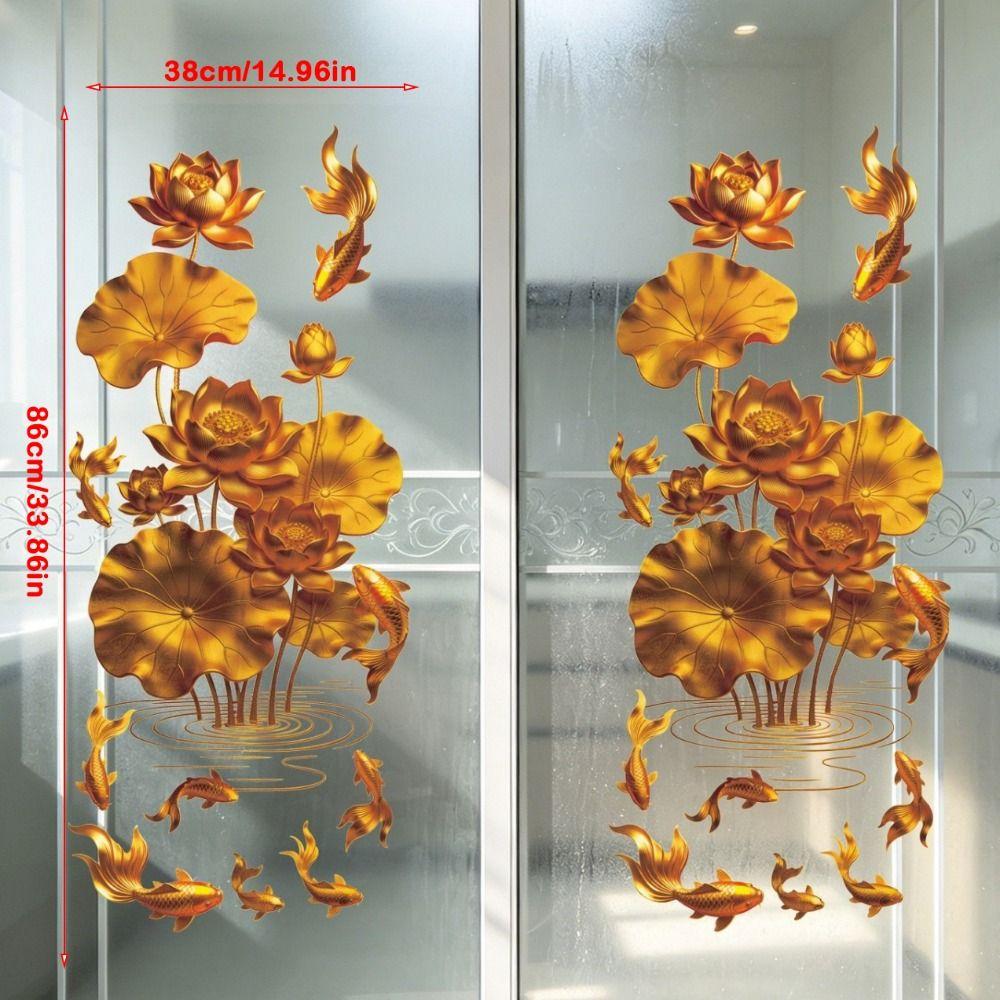 Anti-static Flower Koi Sticker Plastic 3D Effect Golden Lotus Wall Sticker Chinese Style Decorative Sticker