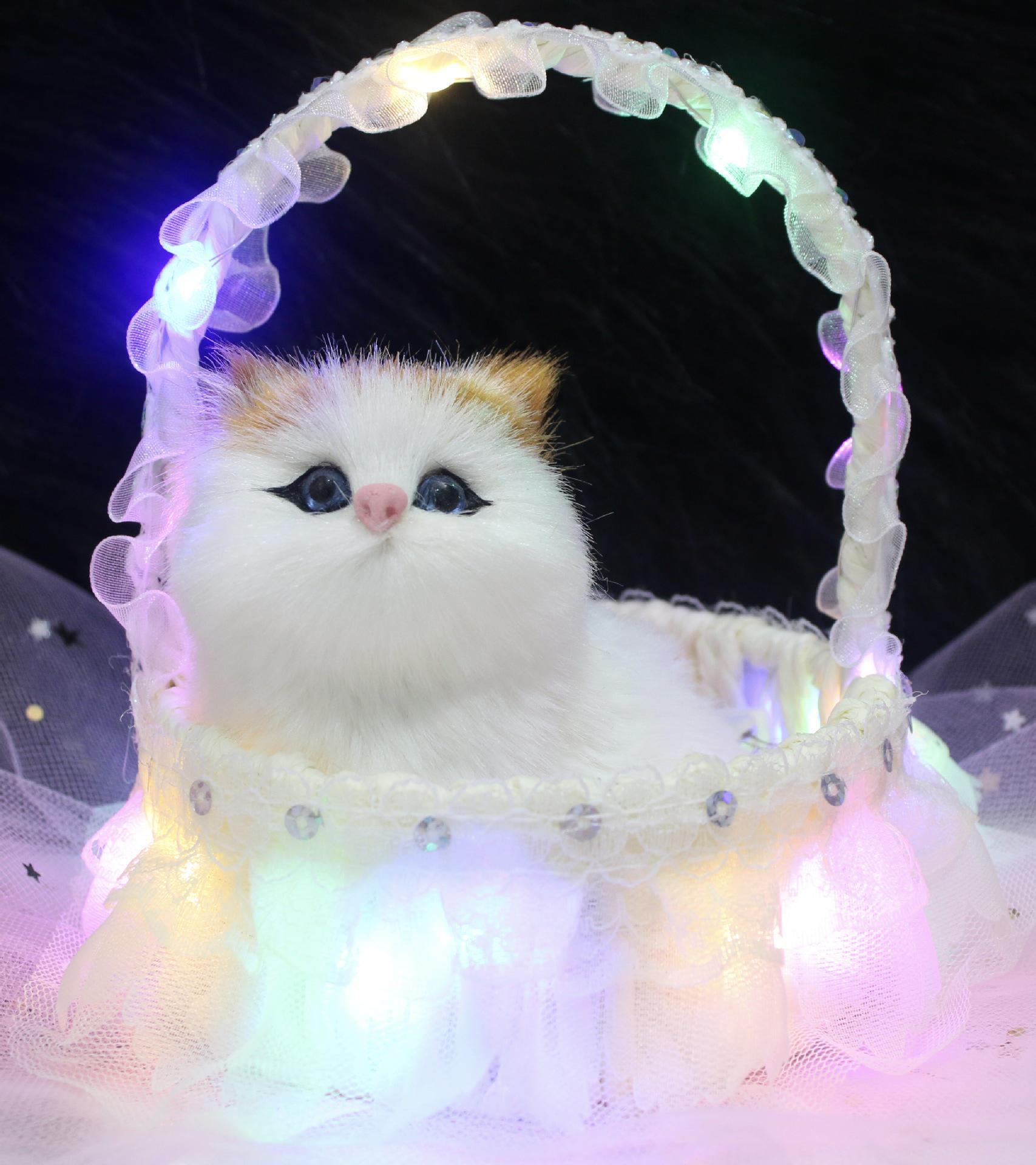 

Говорящий котенок, плюшевый, с подсветкой и блестками: Имитация кота в корзине, идеальный подарок для девушки sequined basket cat with light бежевый