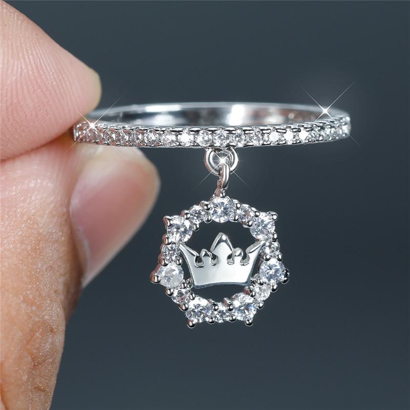 

Luxury Female Crystal Crown Pendant Ring Trendy Gold Silver Color Engagement Jewelry Zircon Stone Wedding Rings For Women 10 срібний