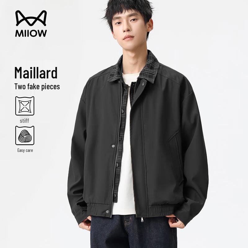 

MiiOW Men s American Style Faux Two-Piece Plaid Bomber Jacket 4XL