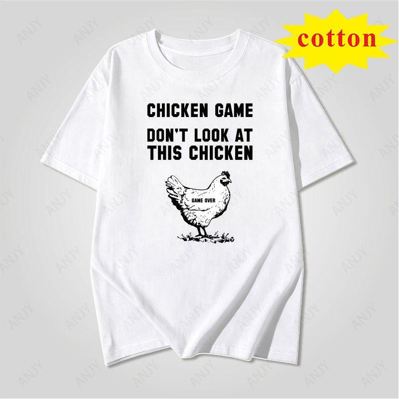American Retro Fun Chicken Game Funny Hen Print Loose Short Sleeved Tshirt