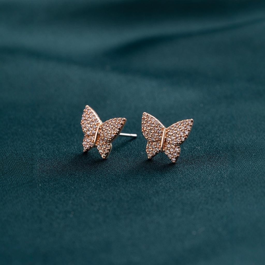 Steel Needle Earrings, Japan and Korea Simple High-quality Zircon Butterfly Stud Earrings, Women's Versatile Models, Factory Spot Batch