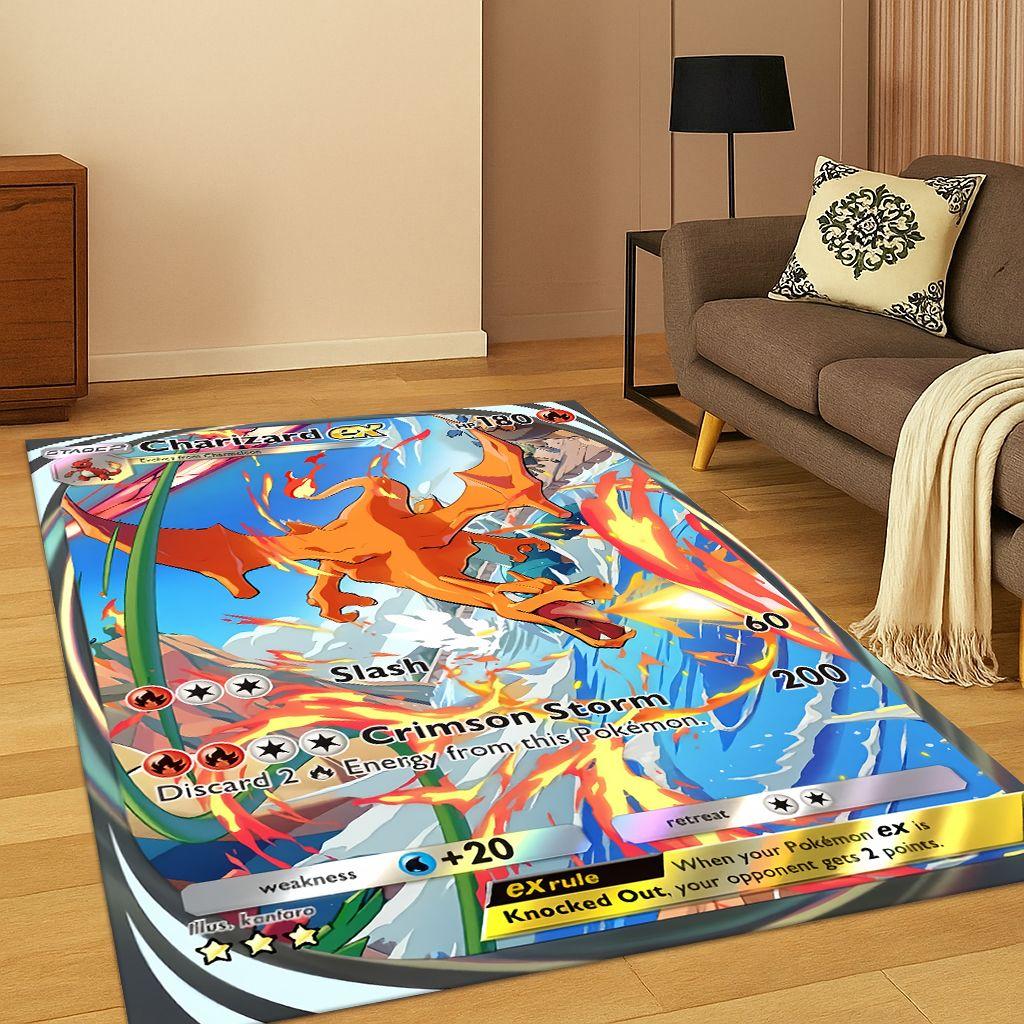 Tappeto Tappetino per Bambini Pokemon Charizard Pikachu Cartone Animato per Stanza dei Giochi Soggiorno Camera da Letto Zerbino Decorazione, Tappetino da Gioco Antiscivolo per Bambini Regalo