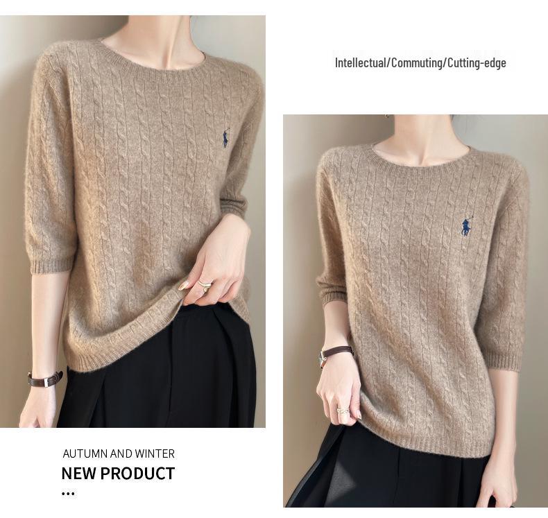 Klassischer Damen Zopfstrickpullover - Herbst Rundhals mit Figurschmeichelndem Fünf-Ärmel-Design