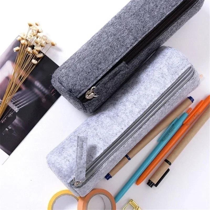 Retro Felt Pencil Pen Case Pouch Zipper Bag Portable Purse School Stationery Office Supplies Simple Style for Student Gift