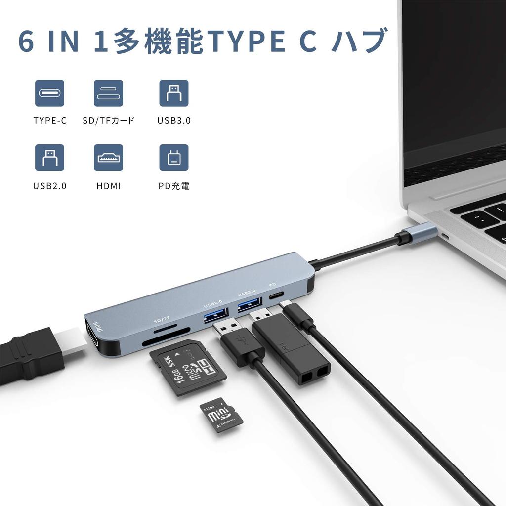 Hub USB C 6 în 1 Adaptor Tip C Extensie USB HDMI Încărcare PD de Mare Viteză 100W Dock Extensie Slot Card Transfer de Date de Mare Viteză Compatibil cu