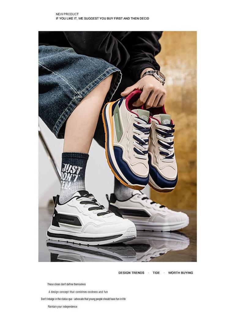 Men's Spring 2025 Breathable Casual Sneakers - Non-Slip Soft Sole, White Trendy Dad Shoes