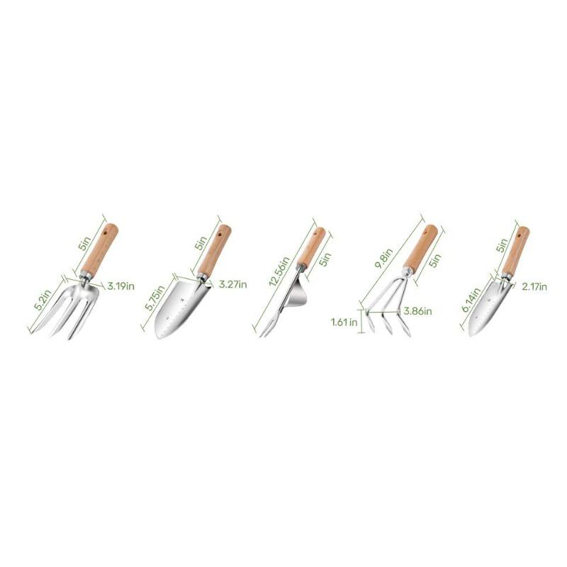 Stainless steel wooden handle nine piece garden set, garden tools