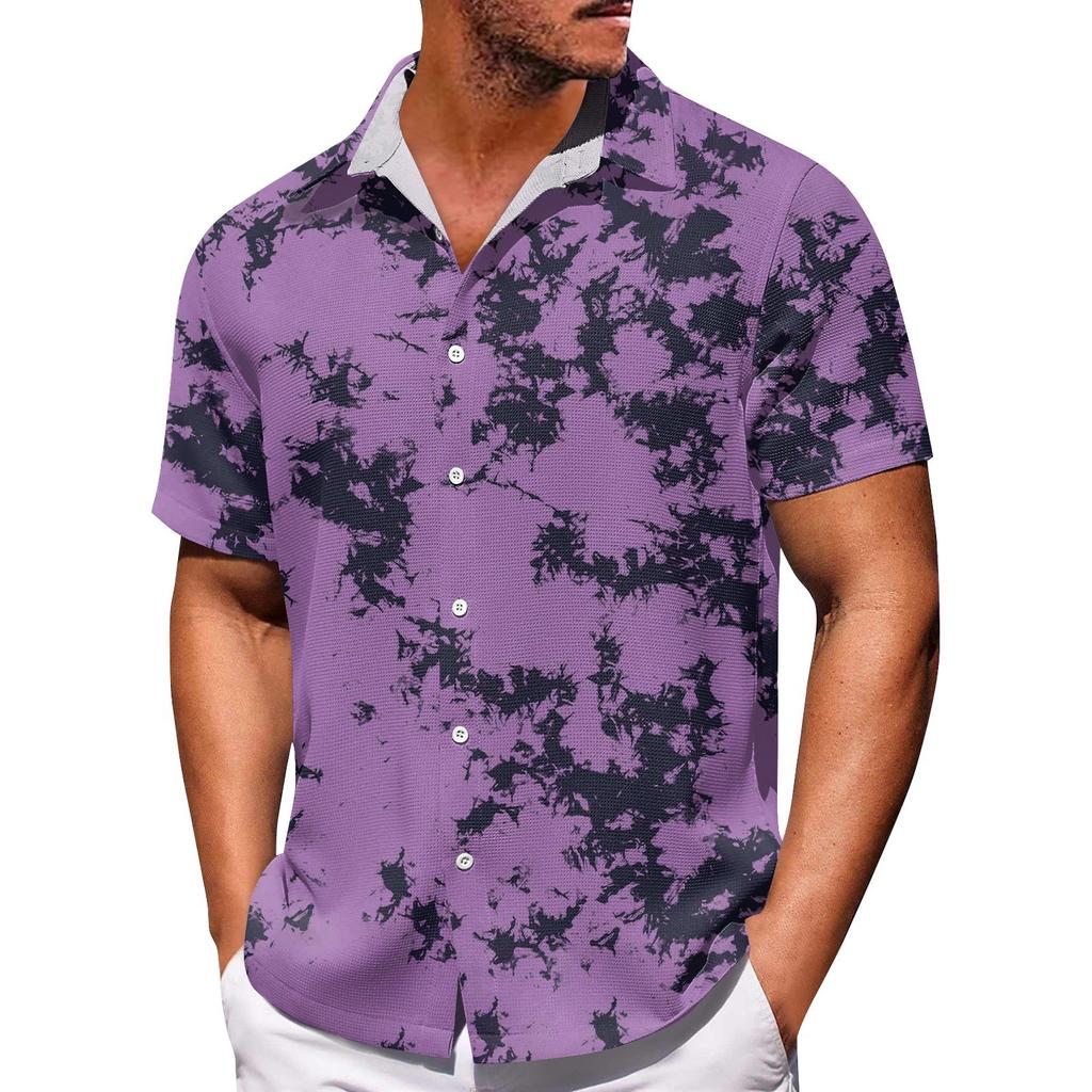 Erkek Hawaii Baskı Düğmesi Kısa Kollu Gömlek Erkek Günlük Moda Kısa Kollu Gömlek
