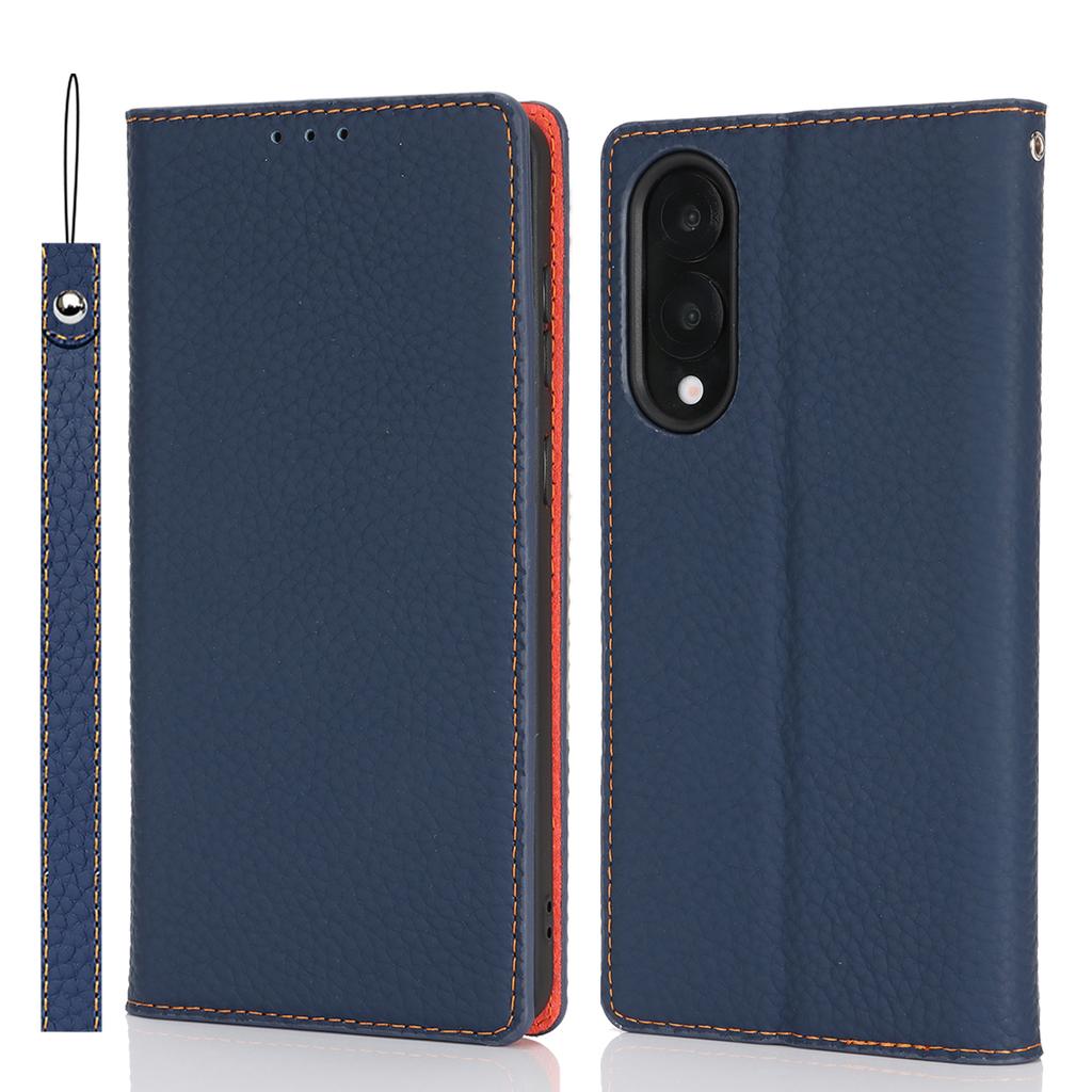 For Samsung Galaxy S25 Edge Wallet Case Genuine Cow Leather Phone Cover Litchi Texture