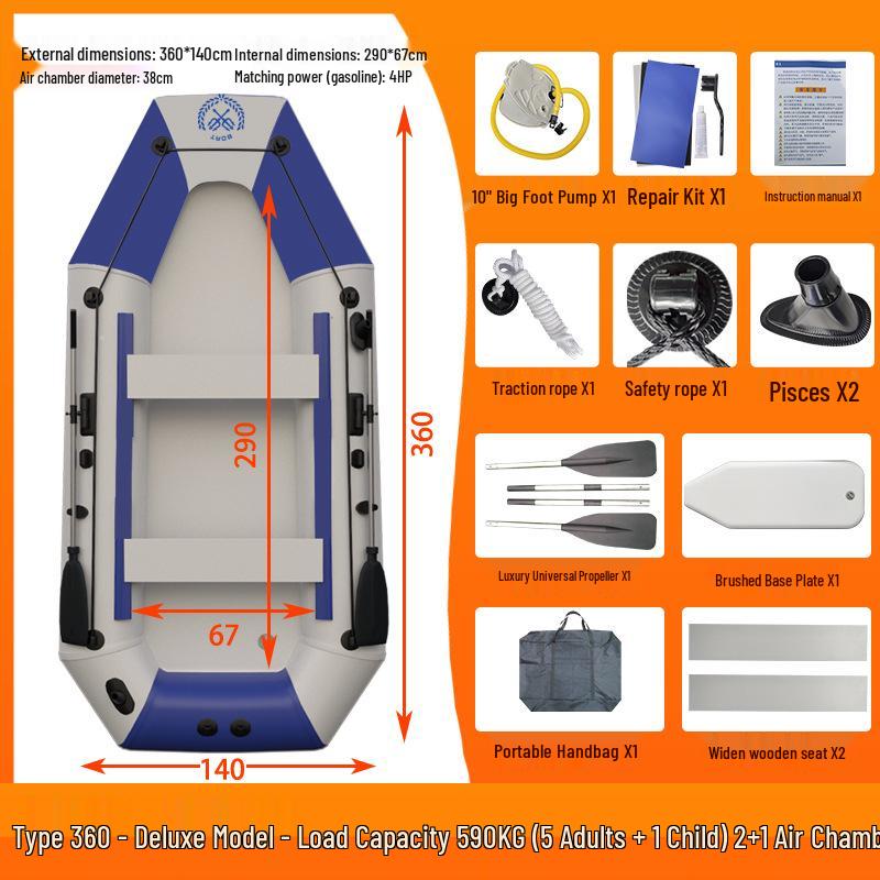 Durable Hard-Bottom Inflatable Rubber Dinghy Kayak for Fishing & Lifesaving