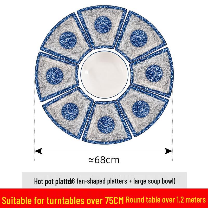 Naijiang Chinese Blue & White Ceramic Fan Plate Set