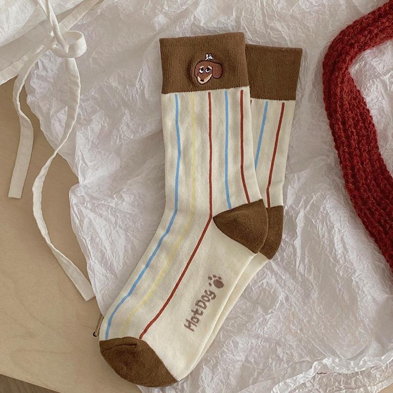 Winter and Autumn Children's Cute Sausage Dog Cartoon School-style Ankle Socks, Versatile Long Socks