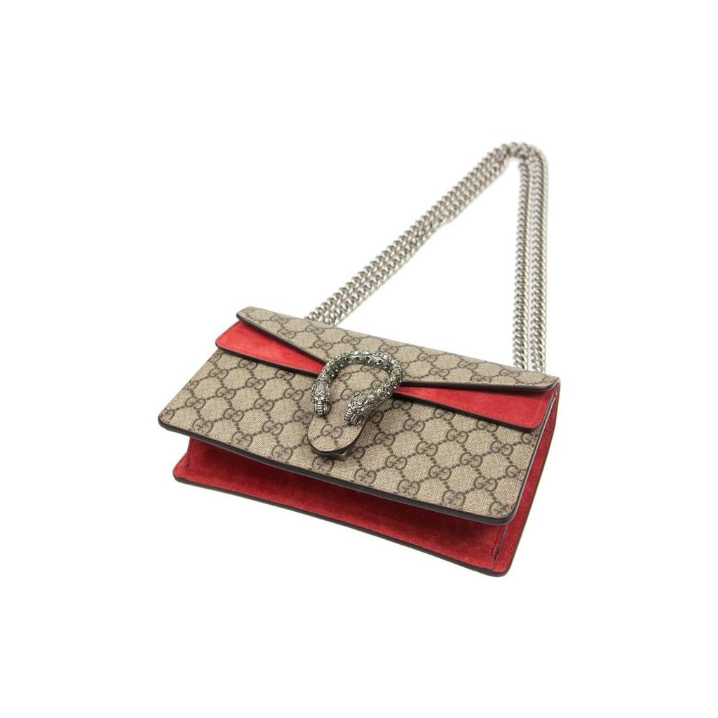 Gucci Dionysus Tiger Head Diamond Buckle GG Monogram Canvas And Leather Flap Chain Shoulder Bag Women Shoulder Bag Ebony Beige 499623-92TJN-8677