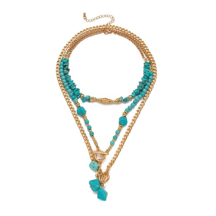 Adjustable Geometric Turquoise Beaded Necklace Multi Layered Clavicle Chain Neck Jewelry for Stylish Outfits