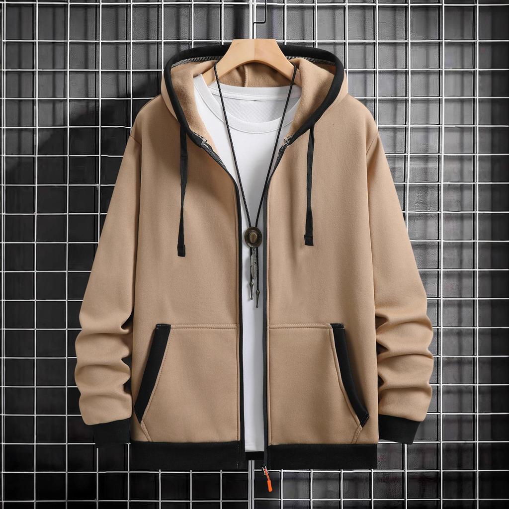 Cardigan con cappuccio e zip da uomo ispessito, capospalla casual, felpa alla moda, autunno inverno, nuovo arrivo, stile transfrontaliero