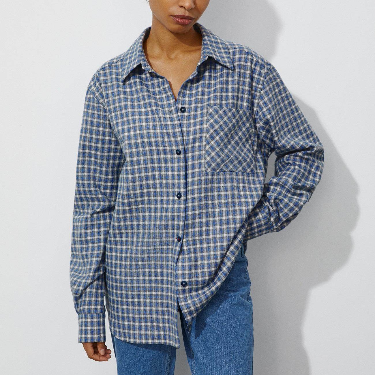 

GMXIA Женская рубашка в клетку, весенняя классическая свободная рубашка в клетку унисекс с баской L синий