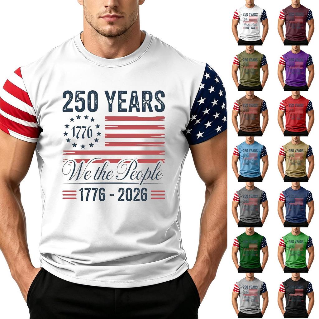 Men's Independence Day Flag Print Short Sleeve T-Shirt, Loose Casual Daily Summer Tops