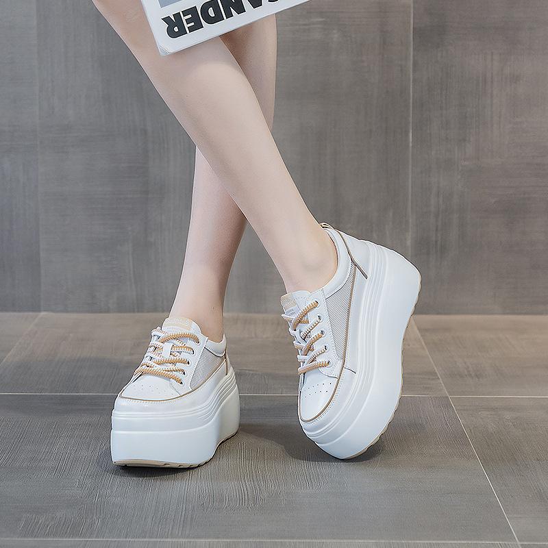 Mesh single shoes women's summer 2025 new fashion mesh breathable lace-up little white shoes thick soles increase tide spring
