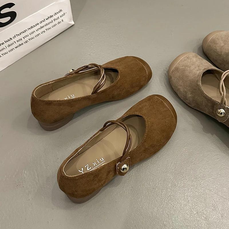Fashion Flat Shoes for Women New 2025 Spring Autumn Square Toe Mary Jane Shoes Ladies Suede Women's Shoes
