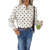 Womens Loose Fit Long Sleeve Blouse With Polka Dot Print Stand Collar Office Casual Shirt 2026