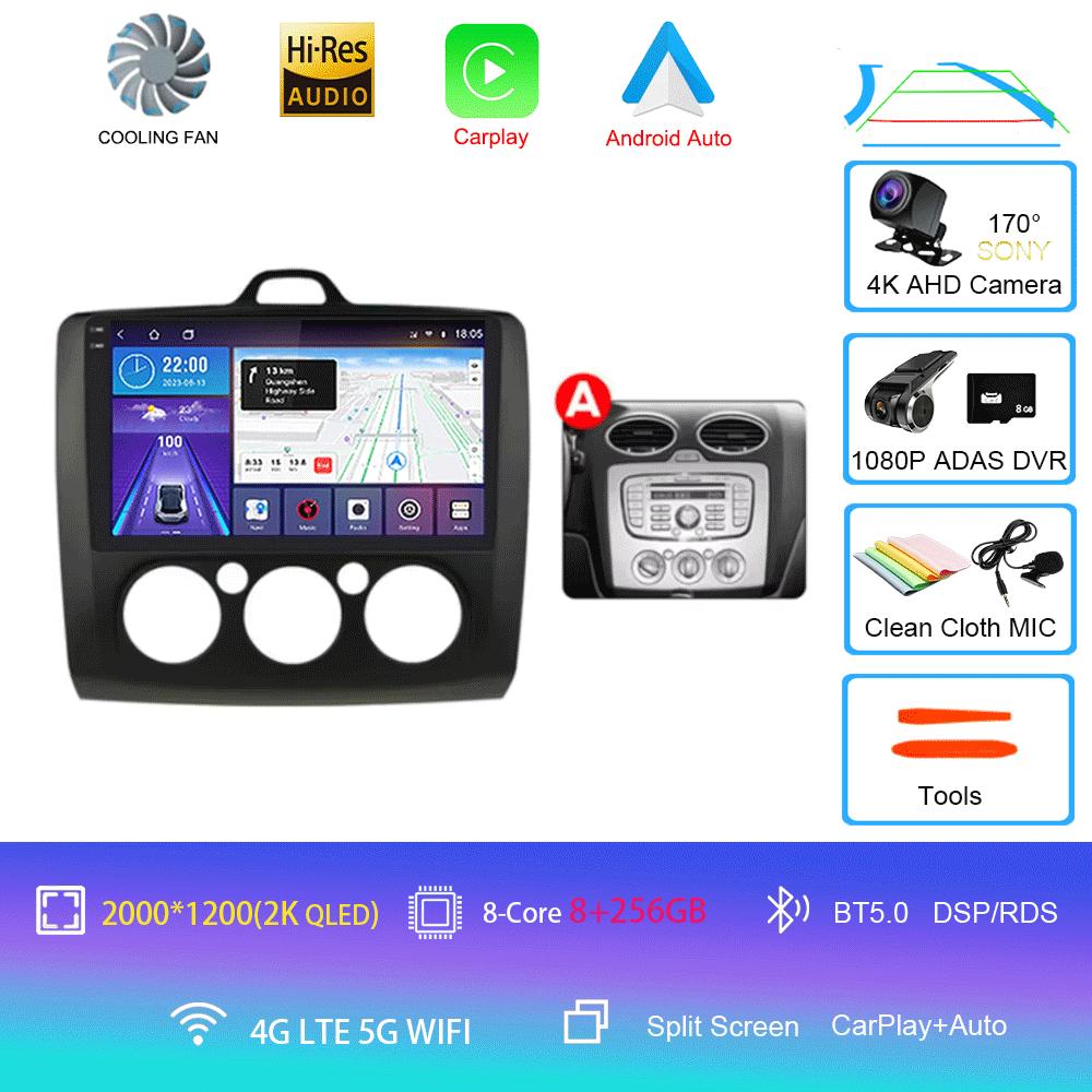 Android 14 Car Radio Autoradio For Ford Focus 2 Mk2 2004 - 2011 GPS Navigation Multimedia Player Carplay Stereo WIFI 360 Camera