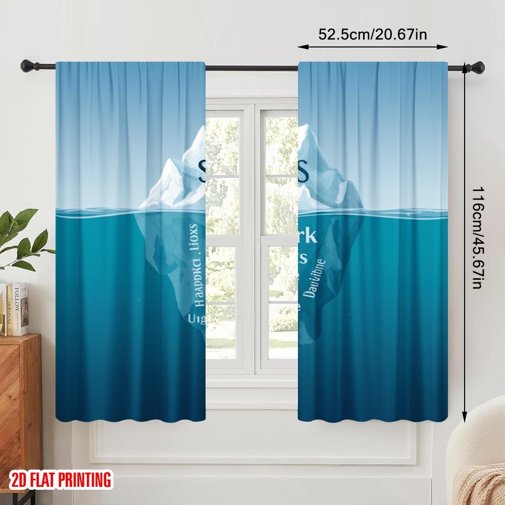 2pcs 2D Flat Printing Curtain Iceberg Success Hard Work Persistence Polyester Fabric Without Electricity Festive Curtains