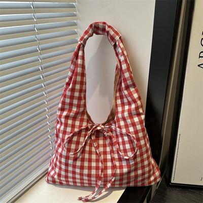 Sacs d'épaule à carreaux vintage pour femmes Grande capacité Polyvalent Sac gilet pour dames Léger Portable Sac fourre-tout de shopping pour femmes Sac à main