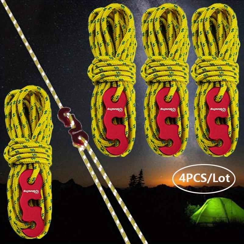 4pcs Tent Wind Rope Buckles With Rope Adjusters Windproof Rope Buckles Night Reflective Rope 4m Long Camping Rope жёлтый