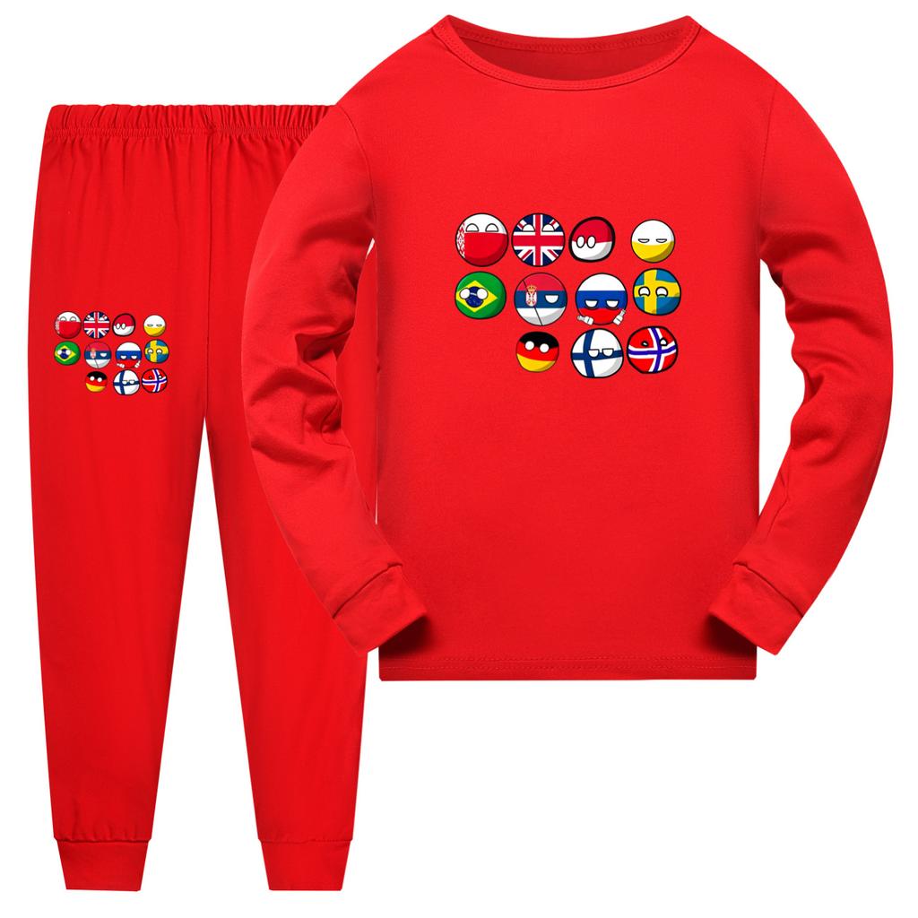 Polandball Dětský pyžamový set Kreslený potisk Countryball Dlouhý/Krátký rukáv Horní díl Dlouhé kalhoty Dětské oblečení na spaní 2 ks Domácí oblečení