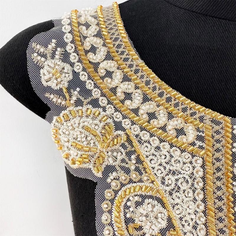 Bestickte Perlen-Applikation für Hochzeitskleid Abendkleid Aufnäher für Kragen Perlen-Aufnäher Spitze-Applikation