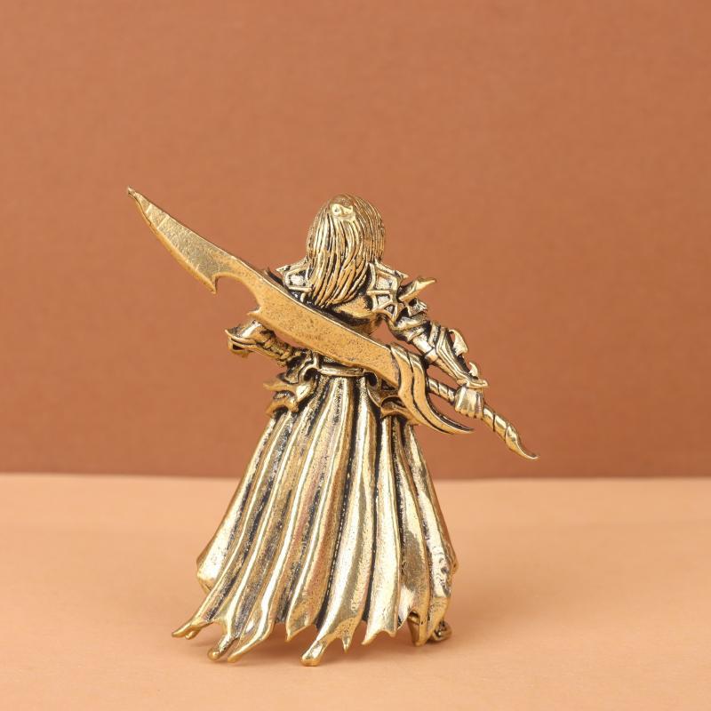 Solid Brass Antique Finish Female Warrior Statue Fine Intricate Carved Details Small Desktop Ornament for Home Office Decoration