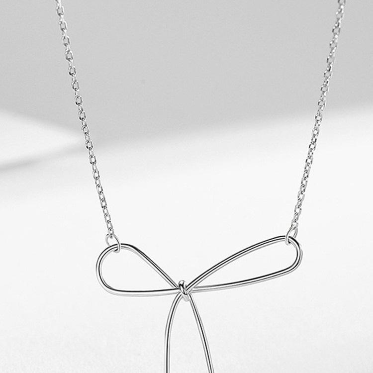 Women's Simple Cold Style Bow Pendant Clavicle Necklace - 925 Sterling Silver, Summer Jewelry