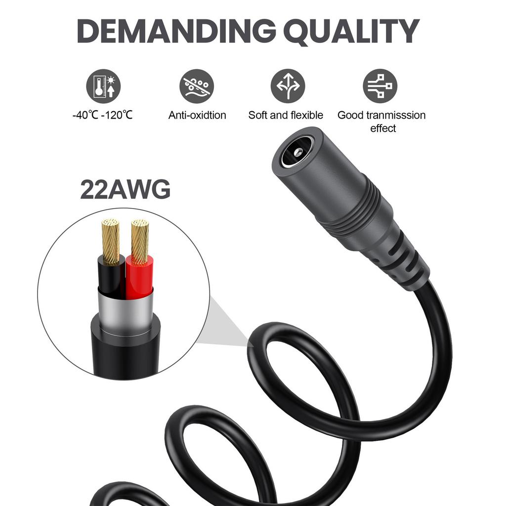 2/4/6/8/10pcs Practical 22AWG DC5.5x2.1mm Power Extension Cord 5521 Supply Adapters Cable Flexible Power Extension Cable